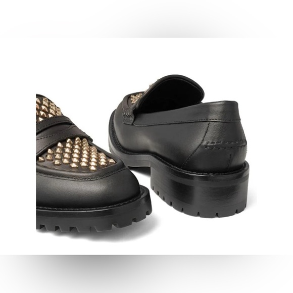 Jimmy Choo Deanna Black Gold Spiked Slip In Embellished Loafer Shoes 37.5 New - Picture 4 of 15